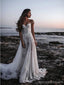 See Through Off Shoulder Long A-line Lace Wedding Dresses Online,WD747