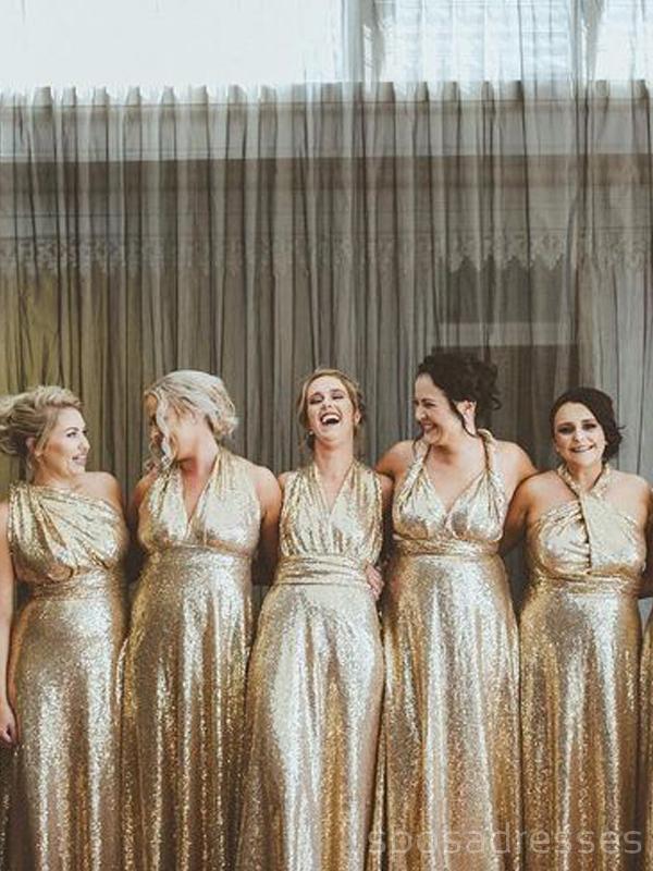 Mismatched Gold Sequin Cheap Long Bridesmaid Dresses Online, WG573