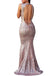 Sexy Open Back Rose Gold Sequin Long Evening Prom Dresses, 17485
