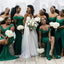 Green Mermaid Off Shoulder Side Slit Cheap Long Bridesmaid Dresses Online,WG1245