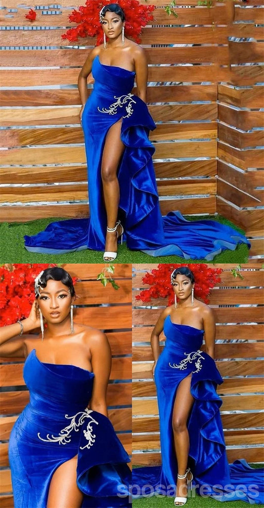 Unique Blue Mermaid Sweetheart High Slit Cheap Long Prom Dresses Online,12747