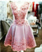 See Through Pink Lace Short Homecoming Dresses Online, CM676