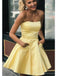 Strapless Yellow Satin Cheap Short Homecoming Dresses Online, Cheap Short Prom Dresses, CM837