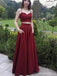 Simple A-line Two Pieces Burgundy Spaghetti Straps Long Prom Dresses Online,12617
