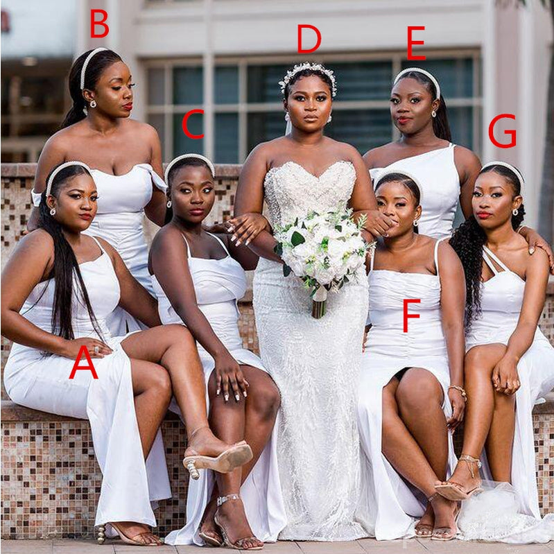 Mismatched Simple White Mermaid Cheap Long Bridesmaid Dresses,WG1345