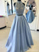 Sky Blue A-line Halter Two Pieces Cheap Long Prom Dresses Online,12620