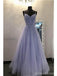 Sparkly Blue A-line Spaghetti Straps Long Prom Dresses Online, Dance Dresses,12720