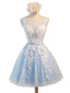 See Through Light Blue Skirt Ivory Lace Homecoming Prom Dresses, Cheap Homecoming Dresses, CM278