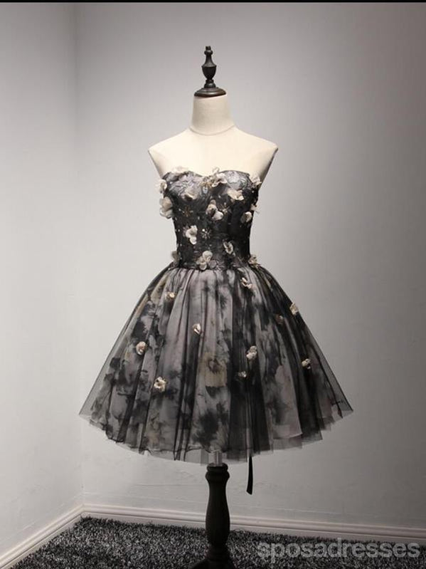 Handmade Flower Black Homecoming Prom Dresses, Little Black Dress,  Short Party Prom Dresses, Perfect Homecoming Dresses, CM208