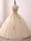 Sweetheart Gold Applique Ball Gown Long Evening Prom Dresses, Evening Party Prom Dresses, 12203