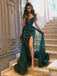 Sexy Green Sweetheart V-neck High Slit Long Prom Dresses Online,12568