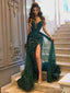 Sexy Green Sweetheart V-neck High Slit Long Prom Dresses Online,12568