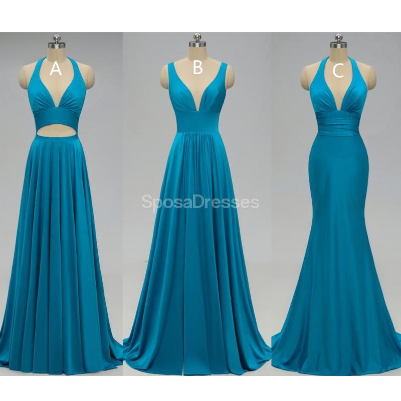 Teal V Neck Side-Slit Cheap Long Bridesmaid Dresses Online, WG298