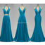 Teal V Neck Side-Slit Cheap Long Bridesmaid Dresses Online, WG298