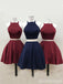 Simple Two Pieces Halter Burgundy Cheap Short Homecoming Dresses 2018, CM553