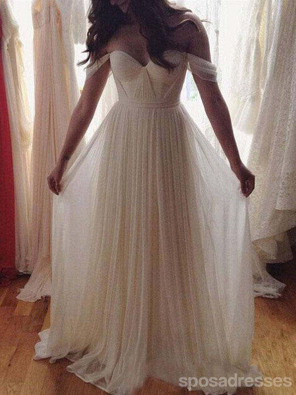 Simple Off Shoulder Beach Wedding Dresses Online, Cheap Chiffon Bridal Dresses, WD437