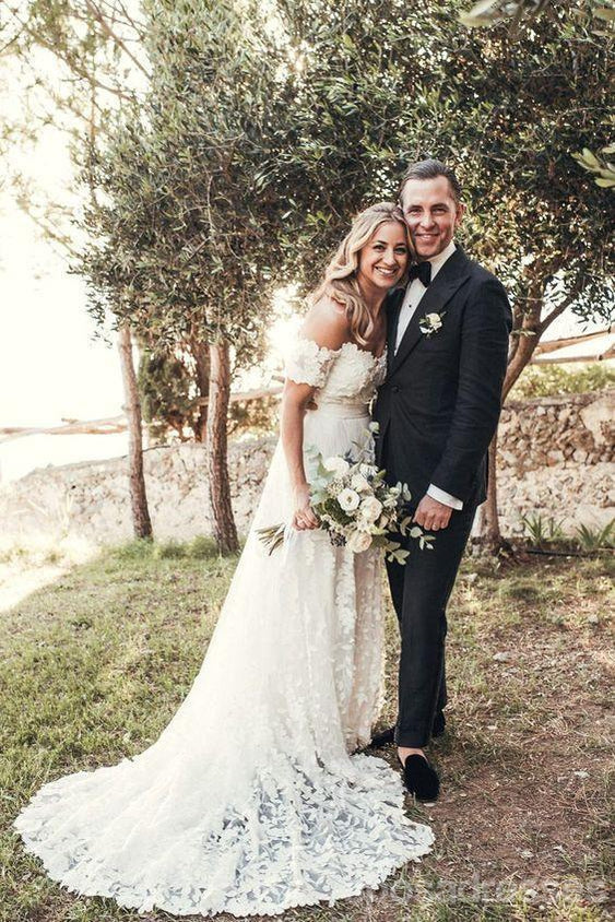 Off Shouder Short Sleeves Mermaid Cheap Wedding Dresses Online, Cheap Lace Bridal Dresses, WD439