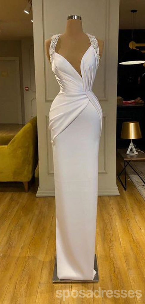 Unique White Sheath V-neck Cheap Long Prom Dresses Online,13012