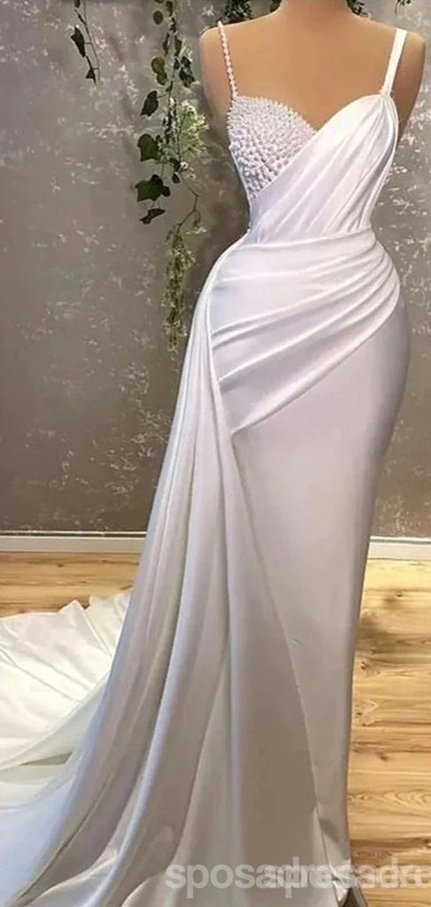 Simple White Sheath Spaghetti Straps Cheap Long Prom Dresses,13037