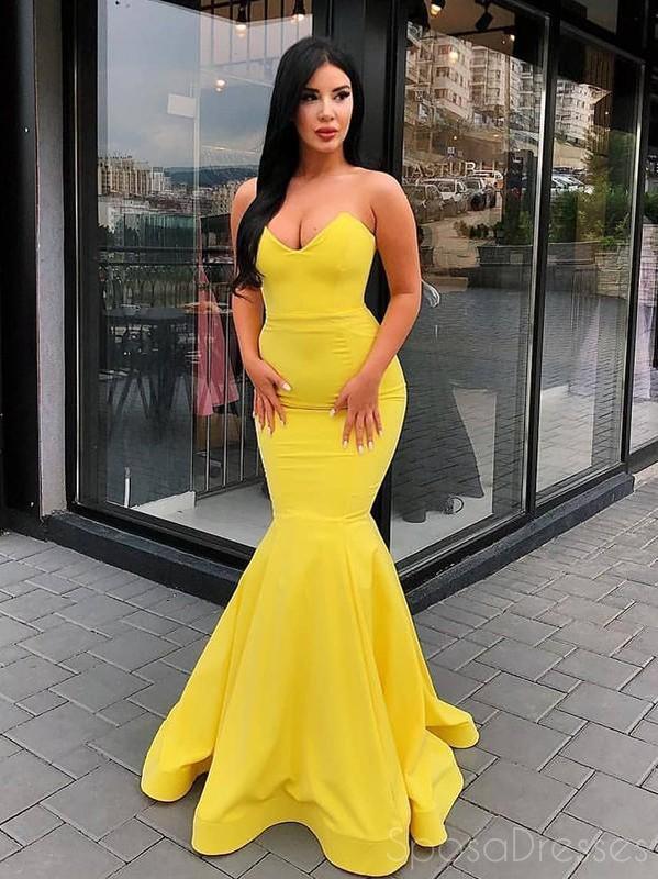 Simple Mermaid Yellow Cheap Long Evening Prom Dresses, Sweet 16 Prom Dresses, 12380