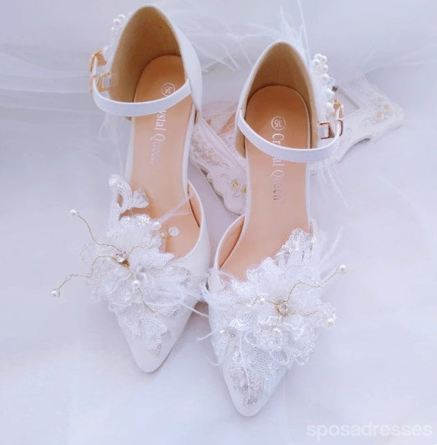 Women's Wedding Shoes Decorative Heel Wedding Heels Bridal Shoes With Beading