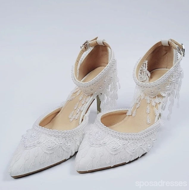 Women's Wedding Shoes Decorative Heel Wedding Heels Bridal Shoes With Beading