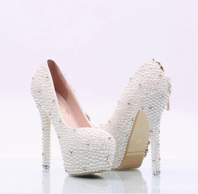 Women's Wedding Shoes Decorative Heel Wedding Heels Bridal Shoes With Beading