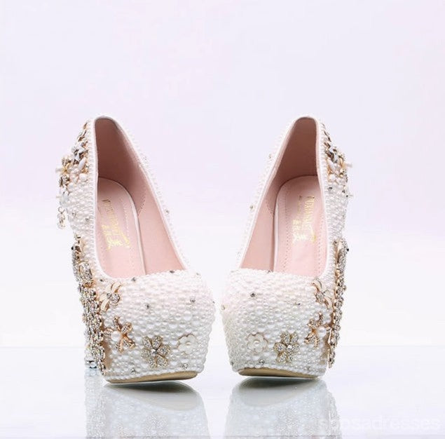 Women's Wedding Shoes Decorative Heel Wedding Heels Bridal Shoes With Beading