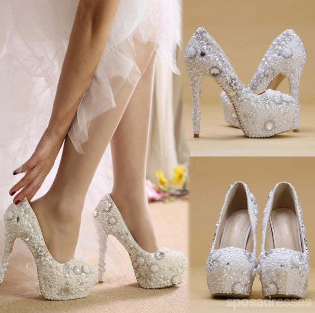 Women's Wedding Shoes Decorative Heel Wedding Heels Bridal Shoes With Beading