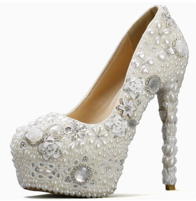 Women's Wedding Shoes Decorative Heel Wedding Heels Bridal Shoes With Beading