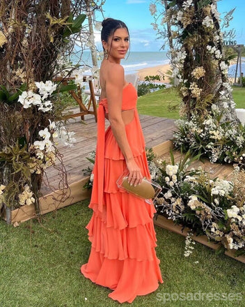 Sexy Orange A-line Strapless Maxi Long Party Prom Dresses,Evening Dress,13462
