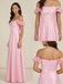 Pink Satin Off Shoulder 3D Floral A Line Prom Dress, 26018