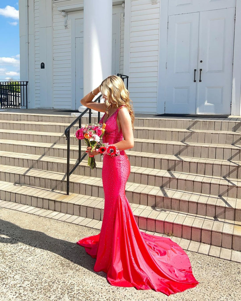 Sexy Red Mermaid V-neck Long Party Prom Dresses Ideas,Evening Gowns,13662