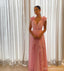 Pretty Pink A-line V-neck Long Party Prom Dresses Ideas,Evening Gowns,13796