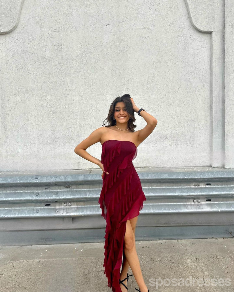 Sexy Burgundy High Slit Long Party Prom Dresses Ideas,Evening Gowns,13684