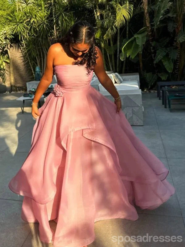 Pretty Pink A-line Strapless Maxi Long Party Prom Dresses Ideas,Evening Gowns,13617