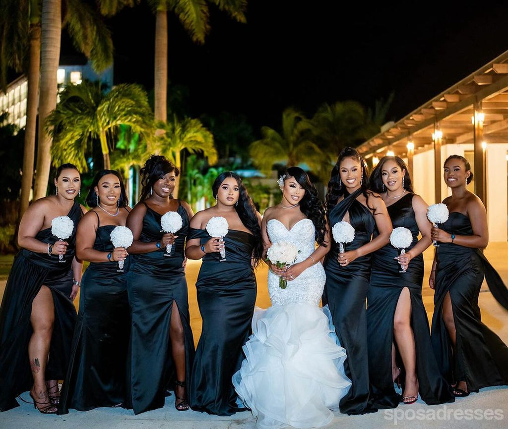 Mismatched Black Mermaid Maxi Long Bridesmaid Dresses For Wedding,WG1789