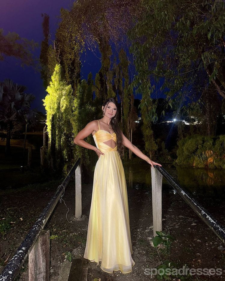 Sexy Yellow A-line Side Slit Long Party Prom Dresses Ideas,Evening Gowns,13699