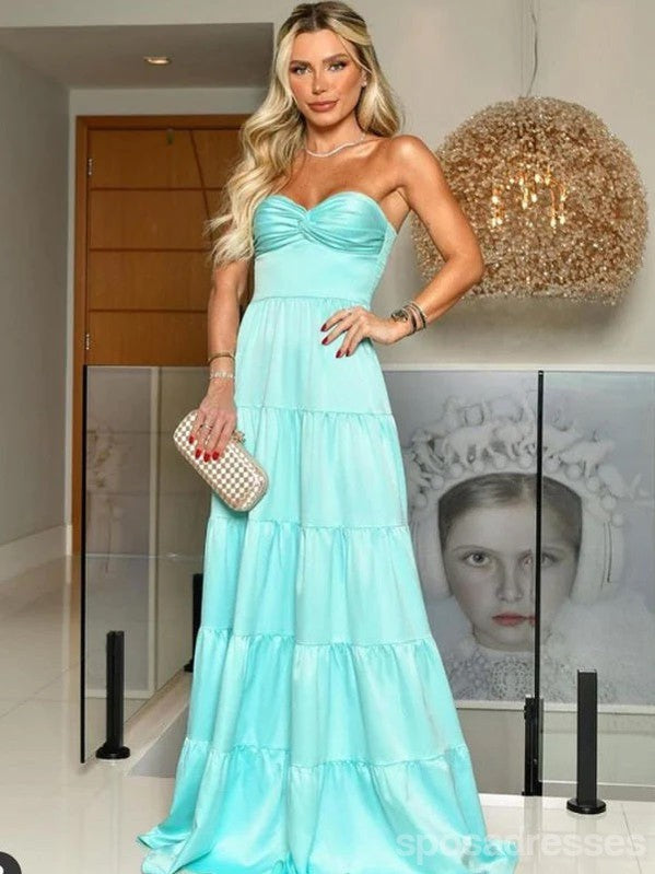 Simple A-line Sweetheart Strapless Maxi Long Party Prom Dresses Online,13337