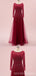 Elegant Burgundy A-line Jewel Maxi Long Party Prom Dresses,Evening Dress,13524