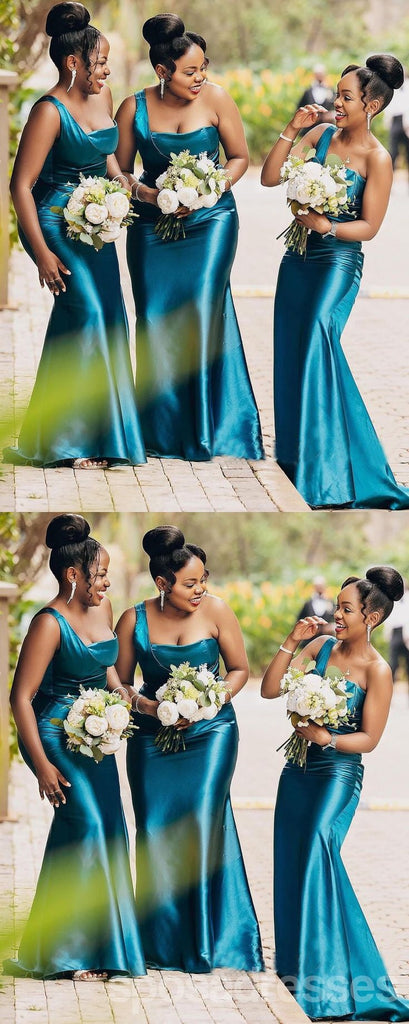 Sexy Blue Mermaid One Shoulder Maxi Long Bridesmaid Dresses For Wedding,WG1777