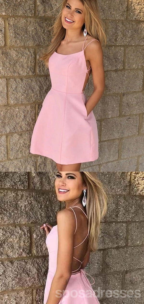 Simple Pink A-line Spaghetti Straps Mini Short Prom Homecoming Dresses,CM990