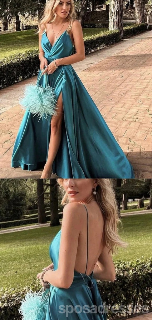 Sexy Green A-line Spaghetti Straps V-neck Maxi Long Party Prom Dresses,Evening Dress,13512