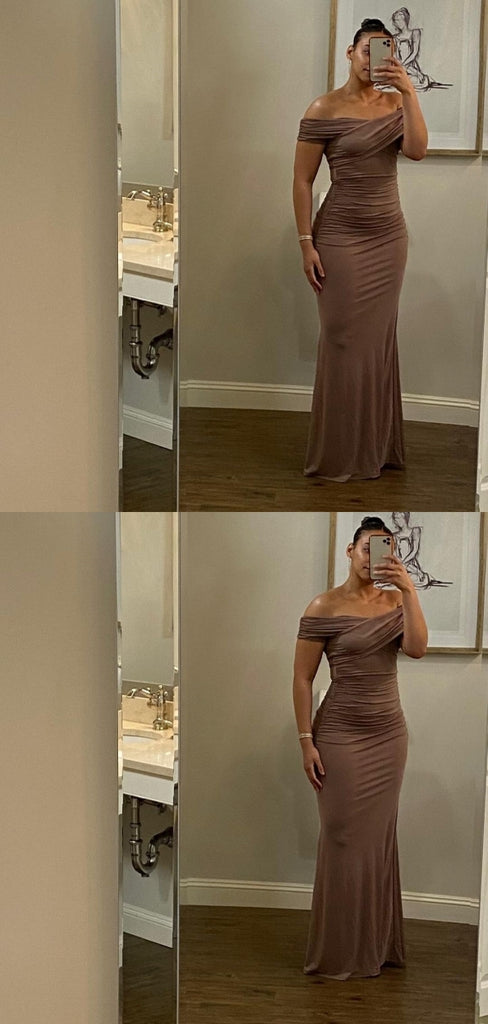 Sexy Brown Mermaid Off Shoulder Maxi Long Party Prom Dresses,Evening Gowns,13581