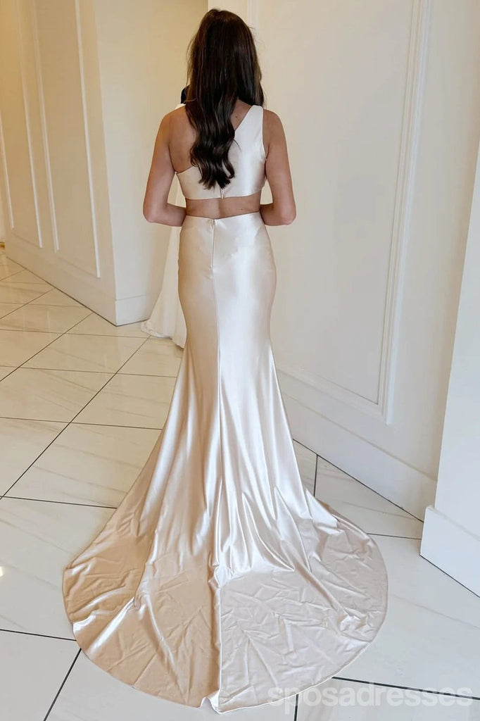 Sexy Champagne Mermaid One Shoulder Side Slit Maxi Long Party Prom Dresses,Evening Dress Online,13417