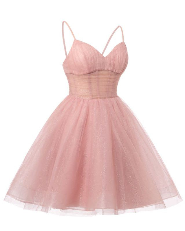 Cute Pink A-line Spaghetti Straps Mini Short Prom Homecoming Dresses,Party Dress,CM1001