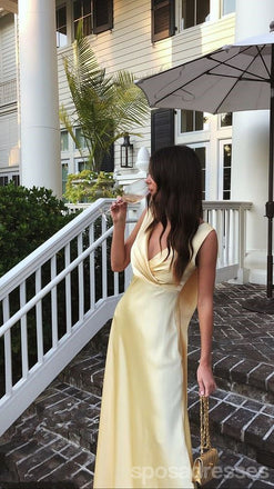 Sexy Yellow V-neck Long Party Prom Dresses Ideas,Evening Gowns,13833