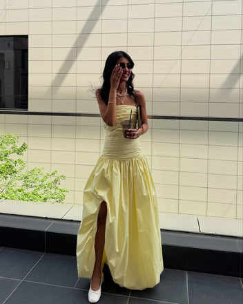 Gorgeous Yellow A-line Side Slit Maxi Long Party Prom Dresses Ideas,Evening Gowns,13909