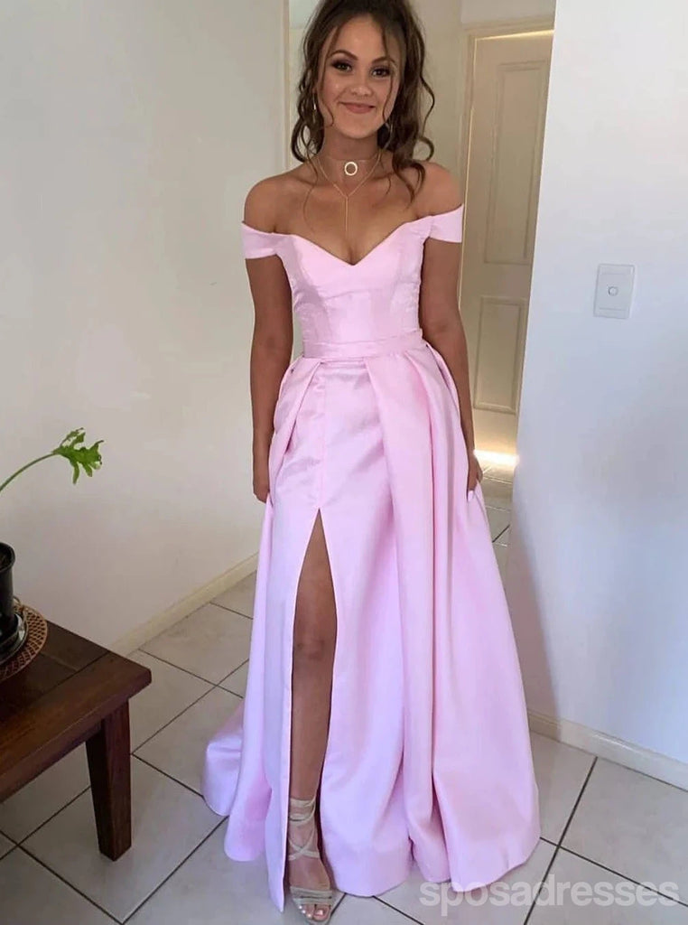 Simple Pink A-line Off Shoulder Maxi Long Party Prom Dresses,Evening Gowns,13559