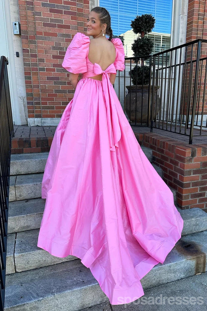 Pretty Pink A-line Short Sleeves Maxi Long Party Prom Dresses,Evening Gowns,13587